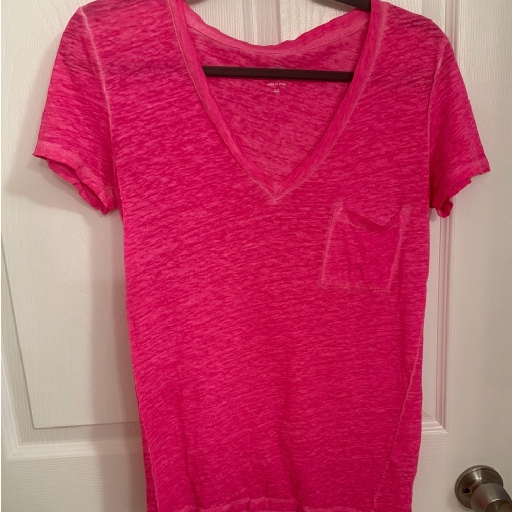 J. Crew Bright Pink V-Neck 100% linen tee